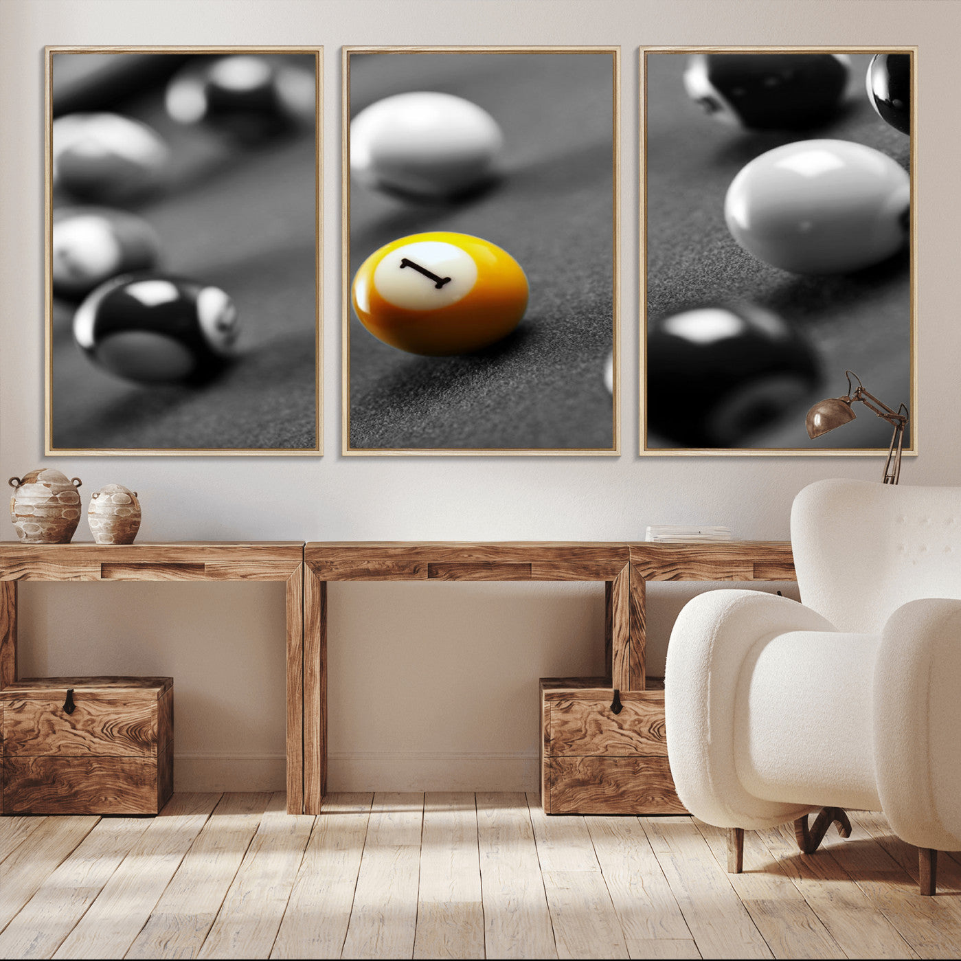 -Wall Art Pool Table and Balls Canvas Print