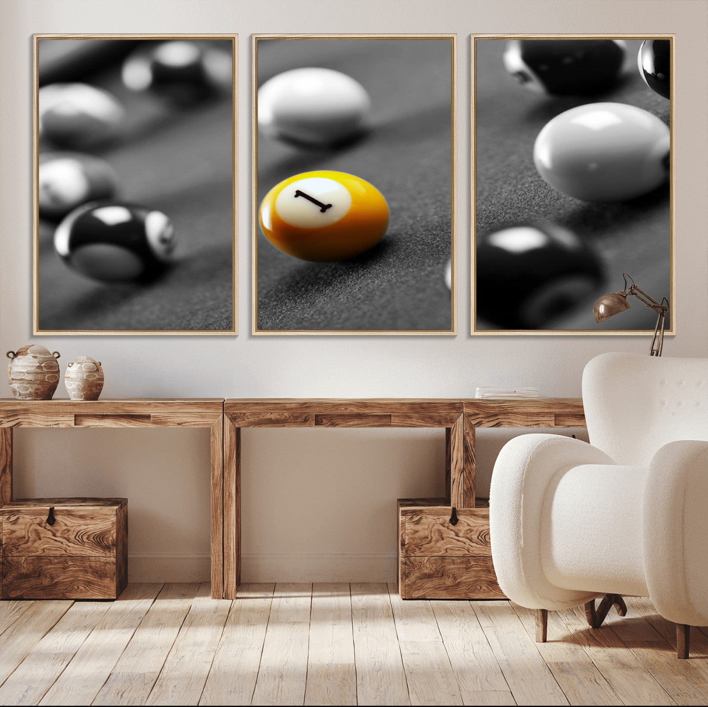 -Wall Art Pool Table and Balls Canvas Print