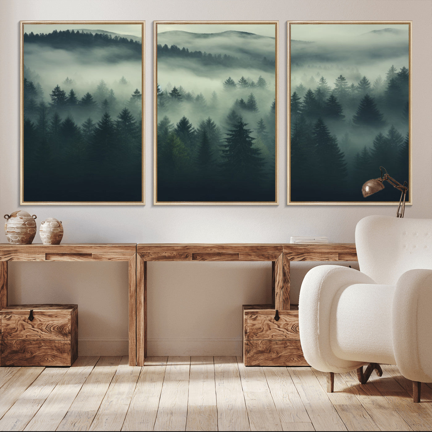 -Misty Forest Wall Art Premium Canvas Print a Foggy and Serene Atmosphere