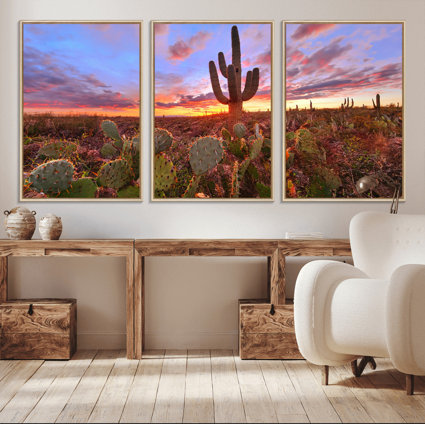 -Arizona Desert Wall Art Canvas Print - Framed Deser Sunset Wall Decor
