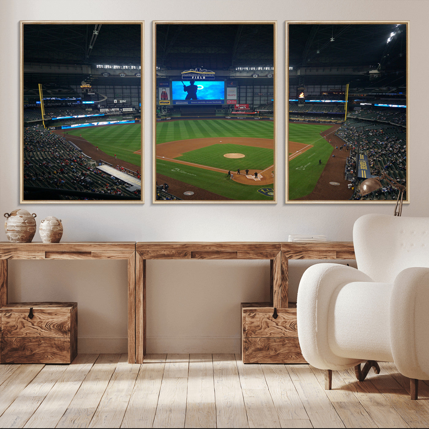 86084-MGV-FC-60X30-3P_Natural-Milwaukee Brewers Baseball Art Print - American Family Field Stadium Wall Art Canvas Print
