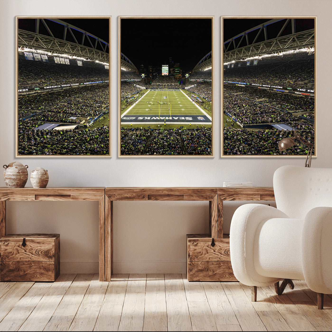 81900-MGV-FC-60X30-3P_Natural-Seattle Seahawks Football Team Print Wall Art - Seattle Century Link Field Stadium Wall Art Canvas