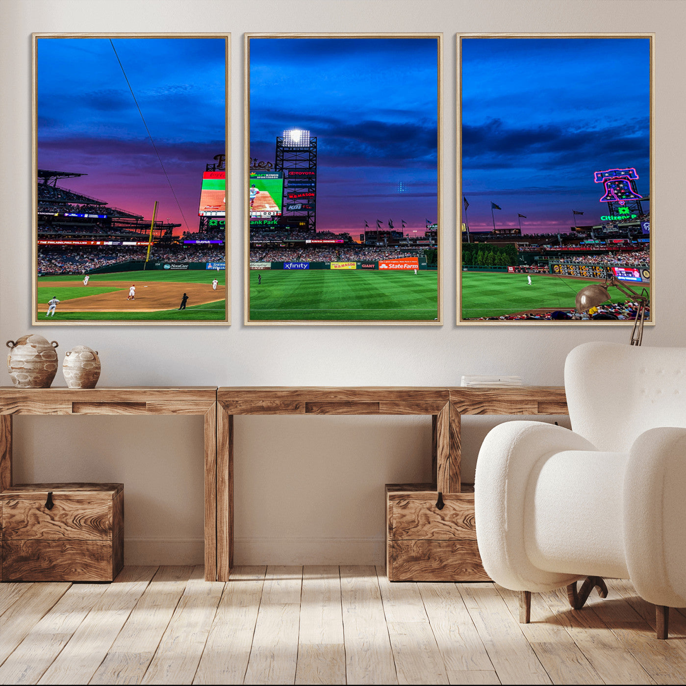 20427-MGV-FC-60X30-3P_Natural-Philadelphia Phillies Baseball Team Print - Philadelphia Citizens Bank Park Stadium Canvas Wall Art