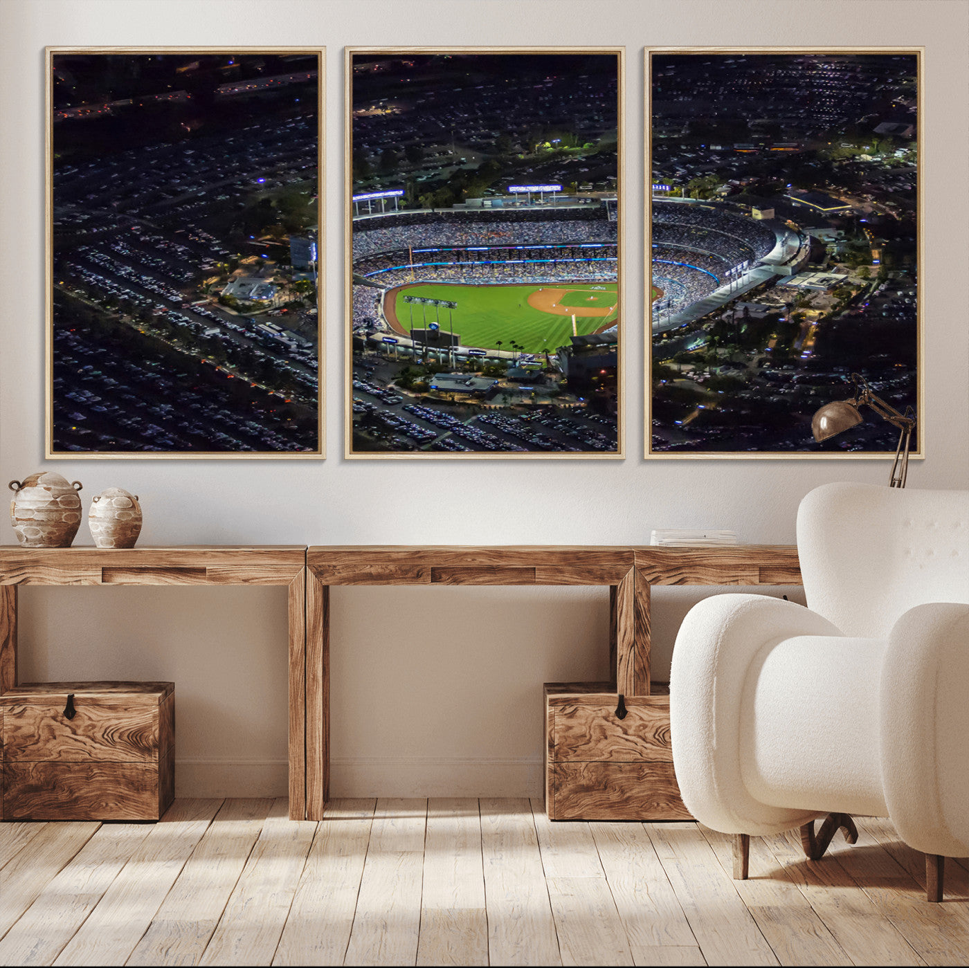 20932-MGV-FC-60X30-3P_Natural-Los Angeles Dodgers Dodger Stadium Wall Art Canvas Print - MLB Baseball Stadium