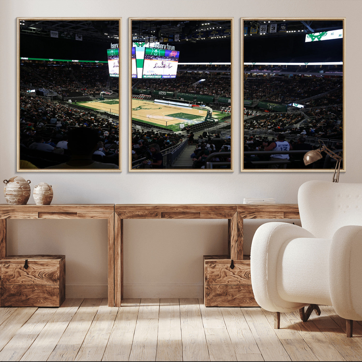 69882-MGV-CV-36X24-Milwaukee Bucks Basketball Print - Fiserv Forum Stadium Wall Art Canvas Print