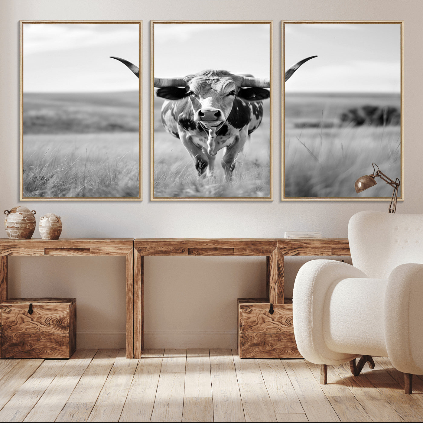 -Texas Cow Longhorn Wall Art Canvas Print for Farm House Wall Decor, Farmhouse Wall Art Print