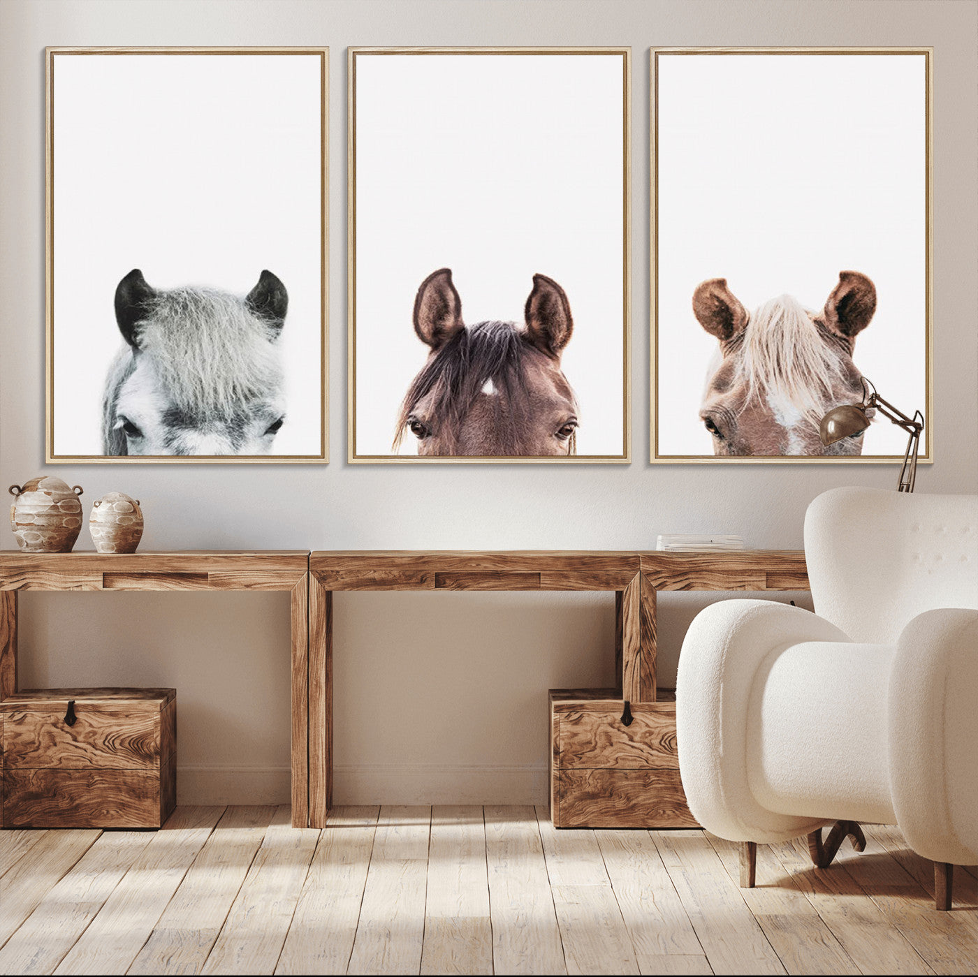 16020-MGV-CV-36X24-Horse Wall Art - Minimalist Horse Triptych Wall Art – Modern 3-Panel Giclée Canvas Featuring Horse