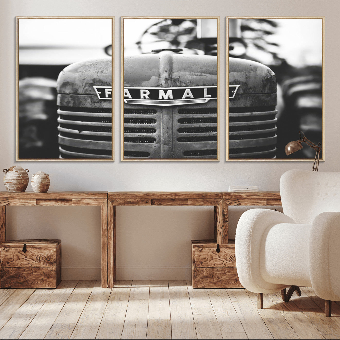 -Vintage Farmall Tractor Wall Art Canvas Print, Rustic Farmhouse Decor Ready to Hang