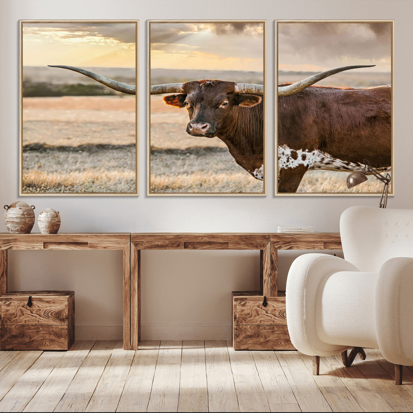 -Texas Longhorn Wall Art Canvas Print, Rustic Ranch Decor, Majestic Western Longhorn Cattle
