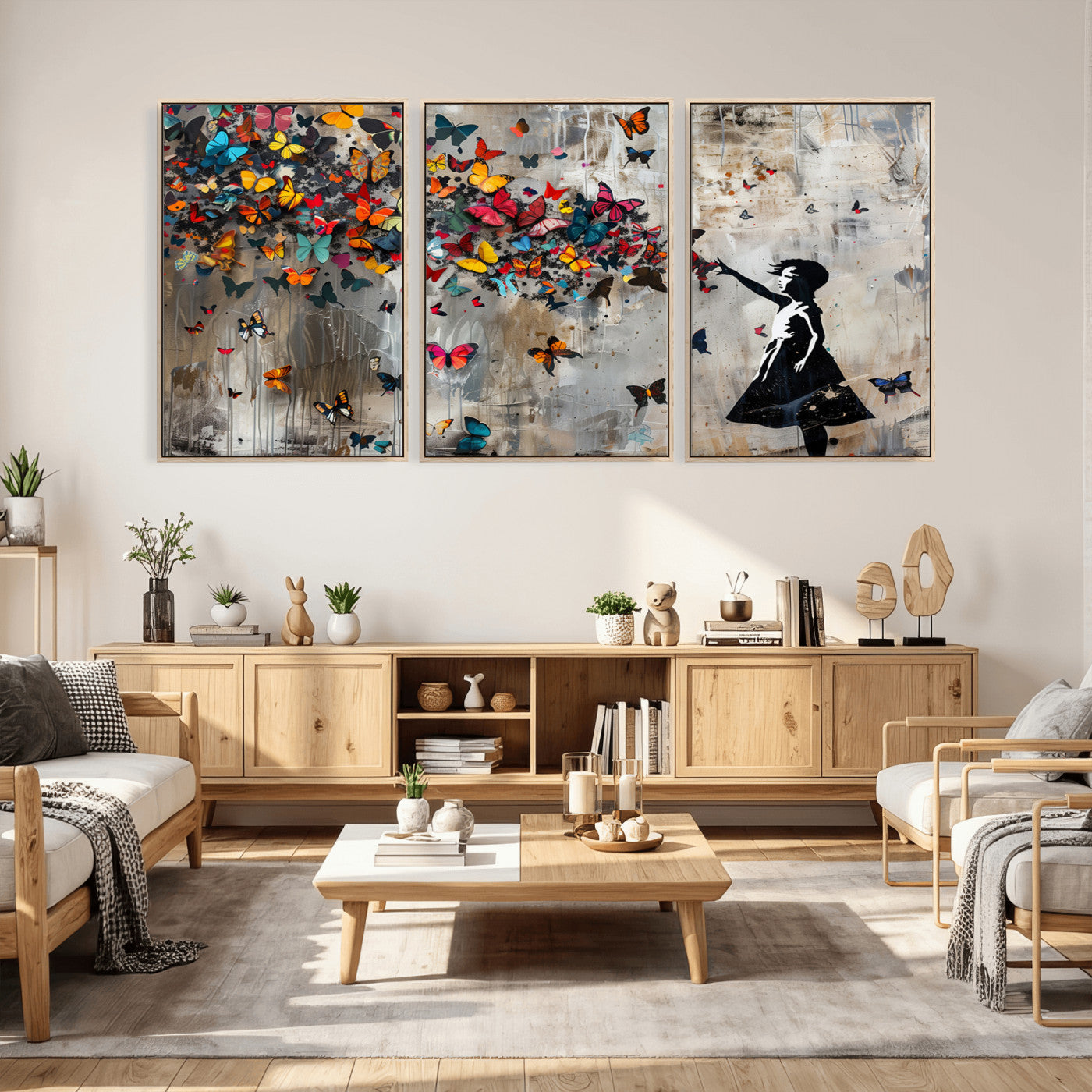 40269-MGV-CV-36X24 - Banksy Wall Art - Banksy Girl and Butterfly Explosion Wall Art Canvas Print | Girl with Butterflies