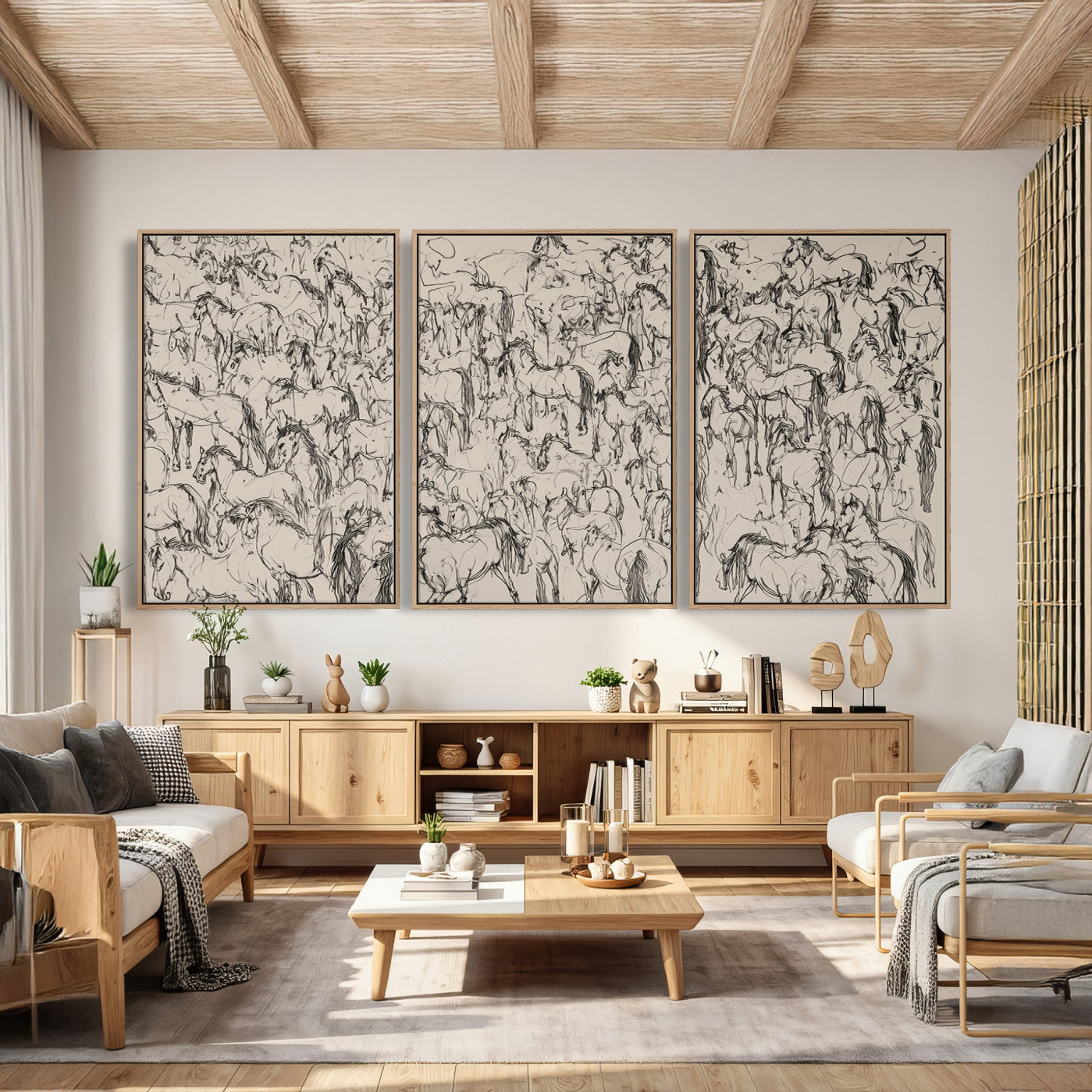 25718-MGV-CV-36X24 - Abstract Horse Sketch Wall Art | Ready to Hang and Framed | Farmhouse Wall Decor for Barn Wall