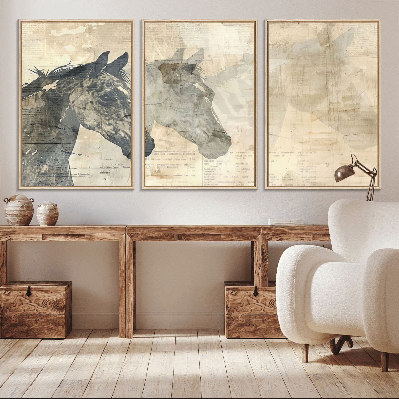 64301-MGV-CV-36X24-Abstract Horse Canvas Print | Modern Farmhouse Wall Art | Ready to Hang Framed