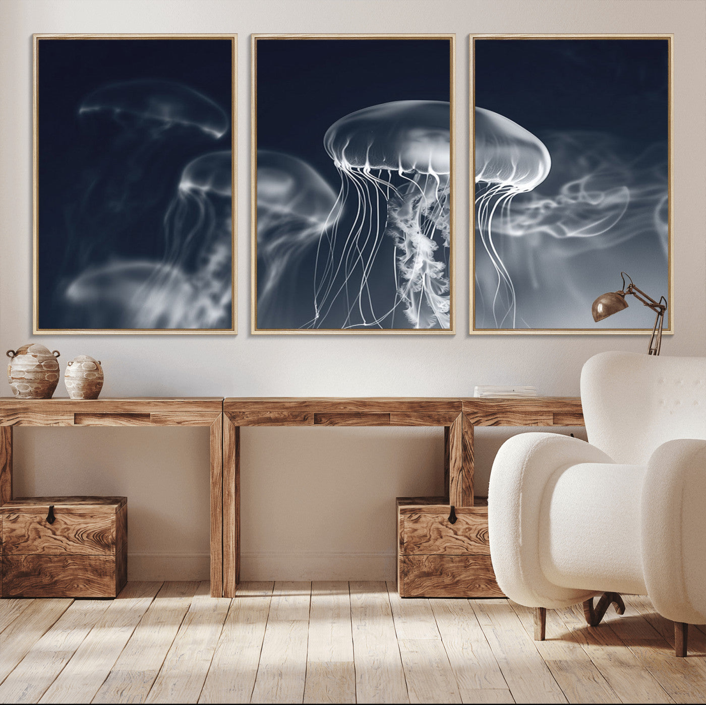79301-MGV-FC-60X30-3P_Natural-Jellyfish Wall Art Canvas Print, Modern Abstract Jellyfish Wall Decor