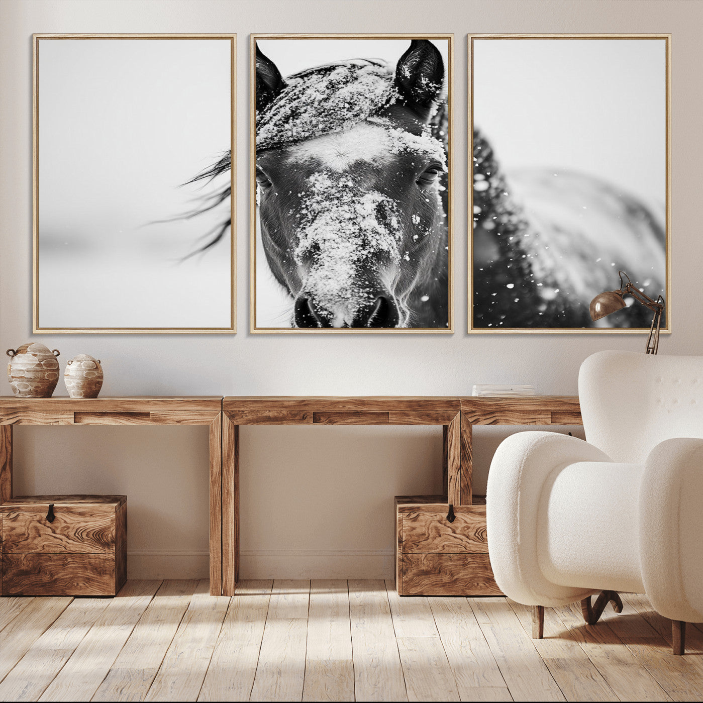 -Western Wall Art | Black and White Winter Horse Wall Art | Ready to Hang and Framed | Farmhouse and