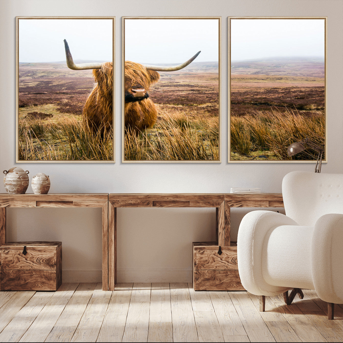 97274-MGV-CV-36X24-Scottish Highland Cow Canvas Wall Art – Rustic Farmhouse Charm with Highland Cattle – Ready to Hang