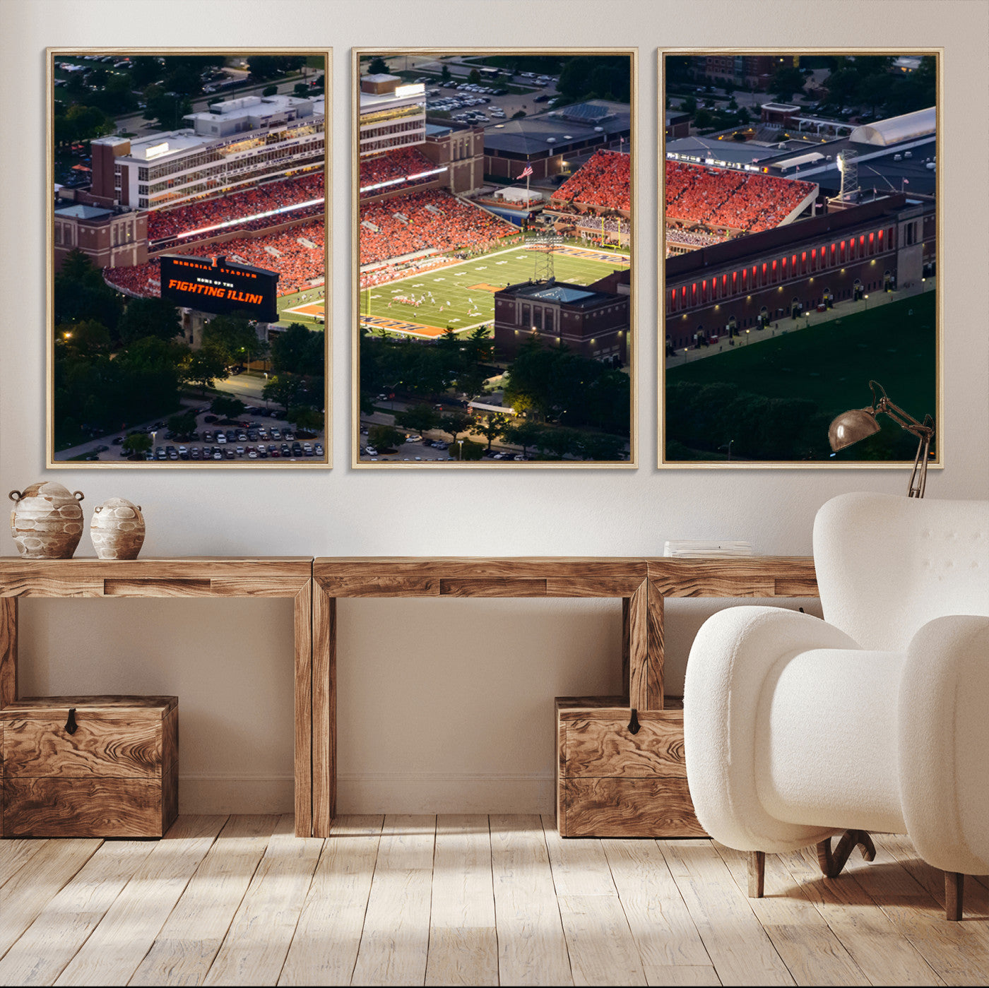 78052-MGV-CV-36X24-University of Illinois Fighting Illini Football Team Print - Champaign Illinois Memorial Stadium