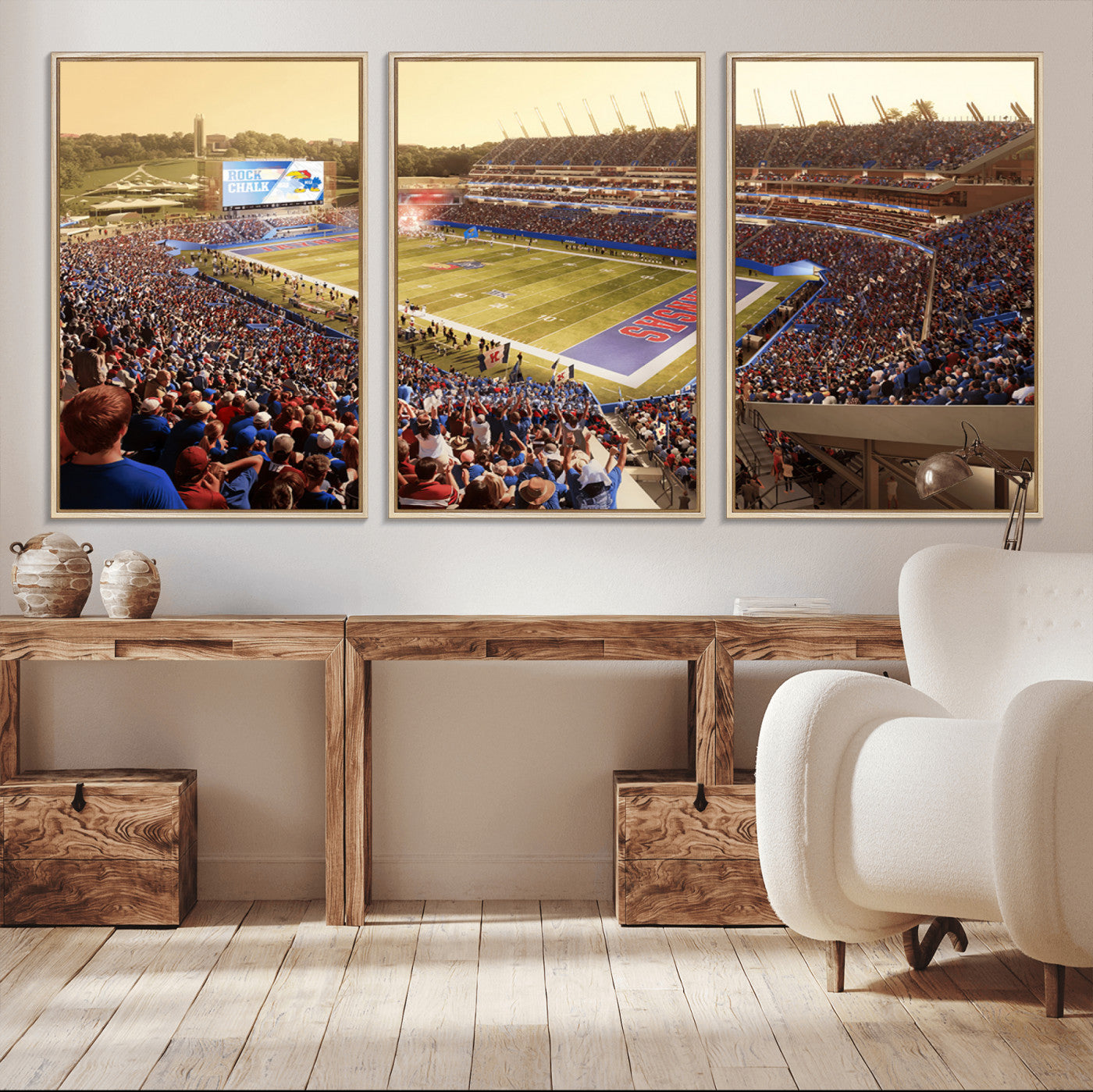 71731-MGV-FC-60X30-3P_Natural-University of Kansas Jayhawks Football Team Print - Lawrence Kansas Memorial Stadium Wall Art Canvas