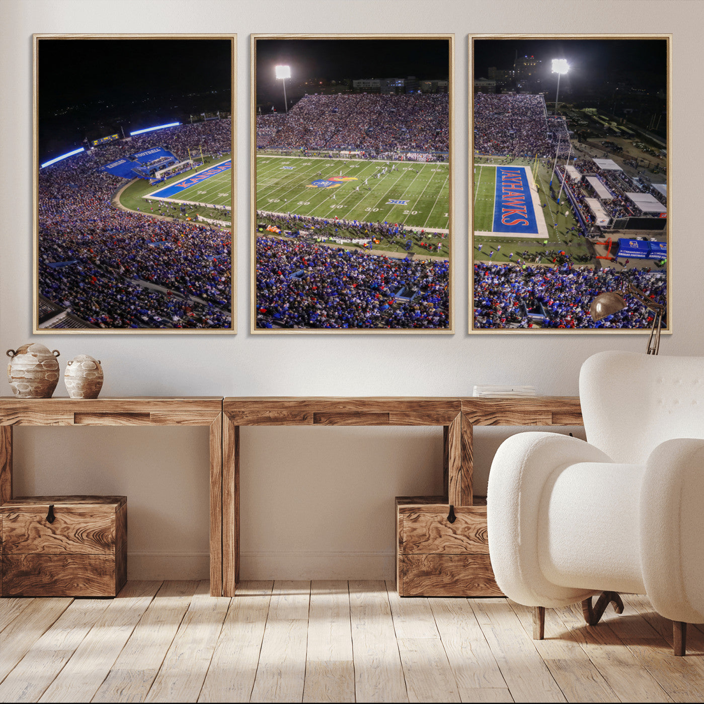 69760-MGV-FC-60X30-3P_Natural-University of Kansas Jayhawks Football Team Print - Lawrence Kansas Memorial Stadium Wall Art Canvas