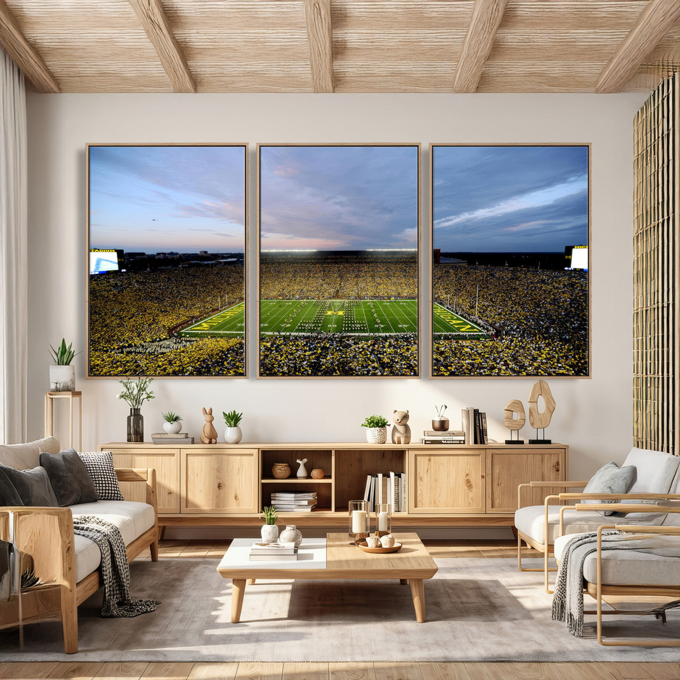 82641-MGV-CV-36X24 - Michigan Stadium Wall Art Canvas Print, Vibrant Game Day Crowd and Sunset Sky Football Field Artwork for Home, Office