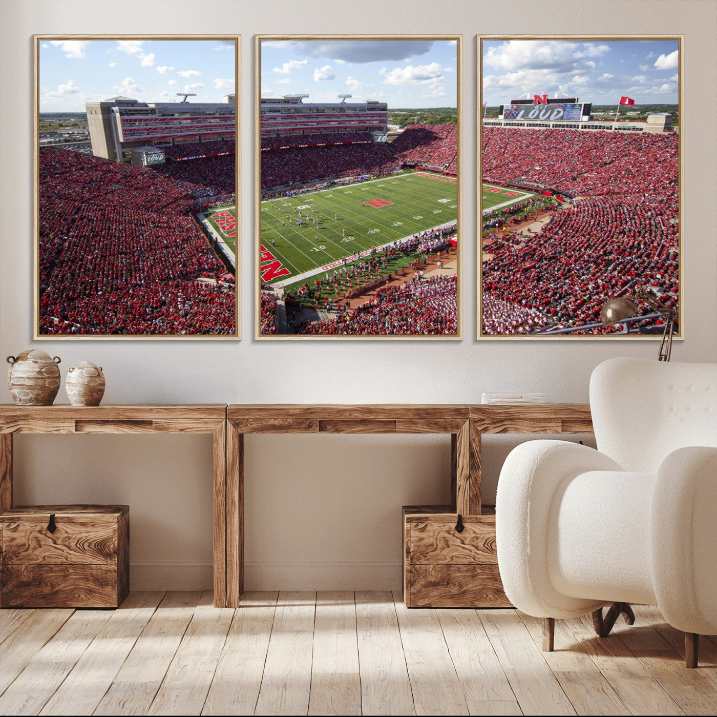 84975-MGV-FC-60X30-3P_Natural-University of Nebraska Cornhuskers Football Team Print - Lincoln Memorial Stadium Wall Art Canvas