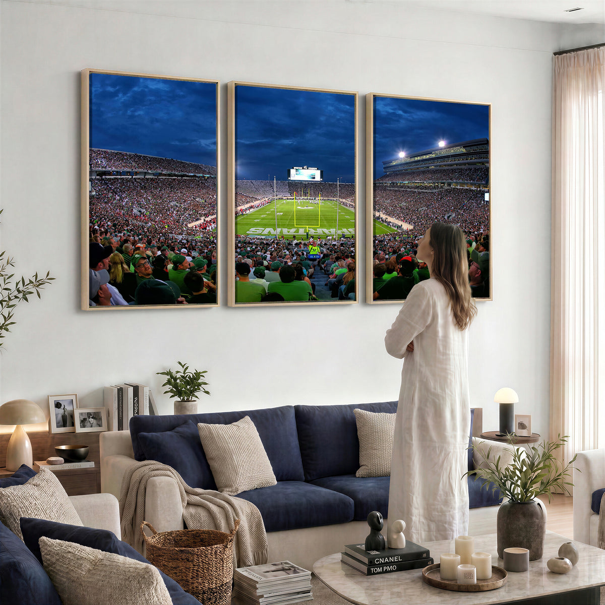 35248-PAN-FL-20X10 - Michigan State Spartans Football Team Print - East Lansing Spartan Stadium Wall Art Canvas Print