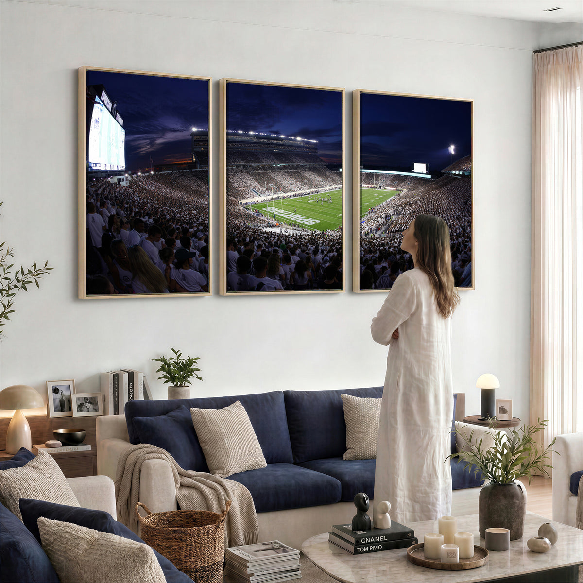 75193-PAN-FL-20X10 - Michigan State Spartans Canvas, Framed Football Team Print - East Lansing Spartan Stadium Wall Art