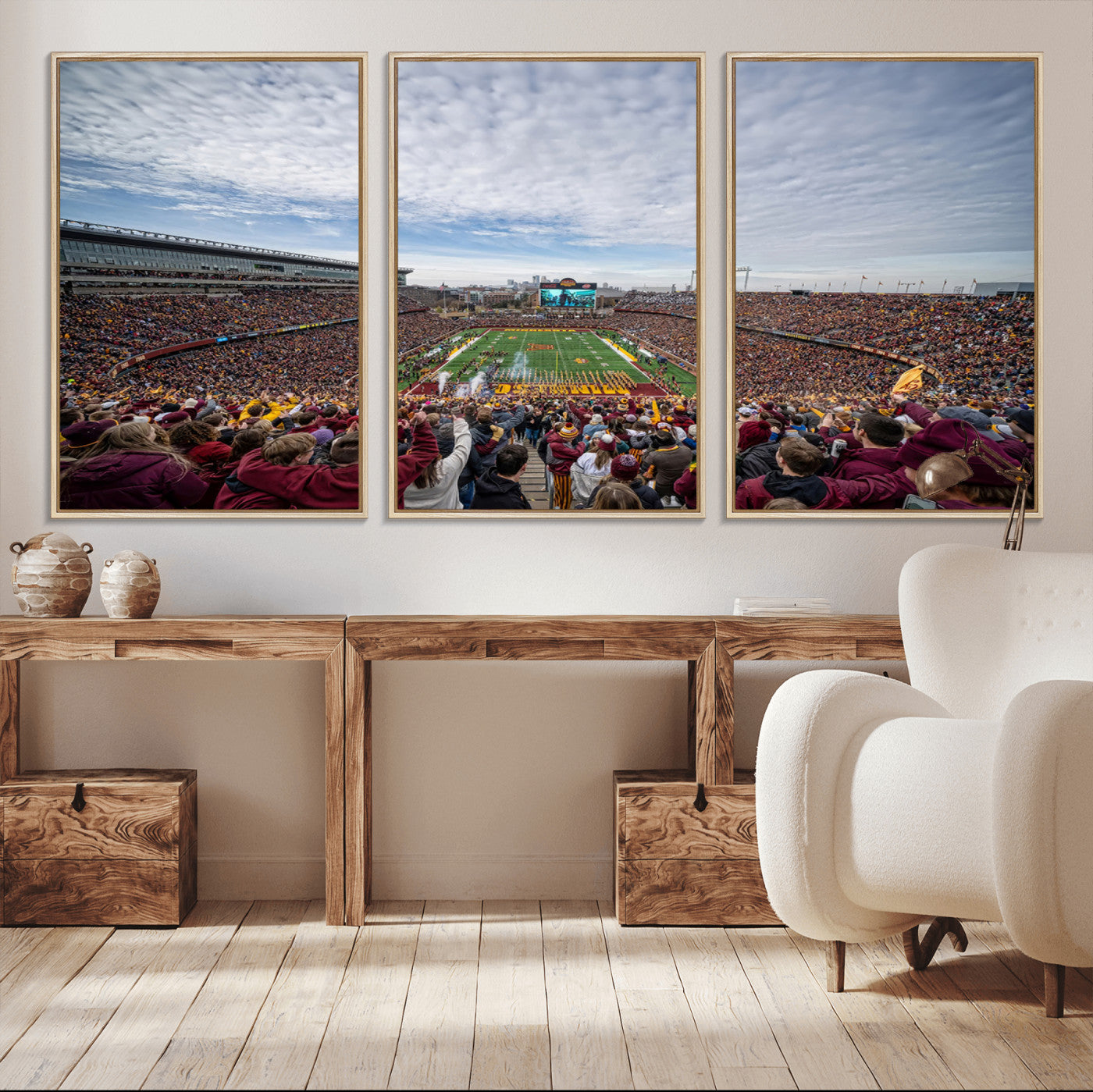 38459-MGV-FC-60X30-3P_Natural-University of Minnesota Golden Gophers Football Team Print - Minneapolis Huntington Bank Stadium Art