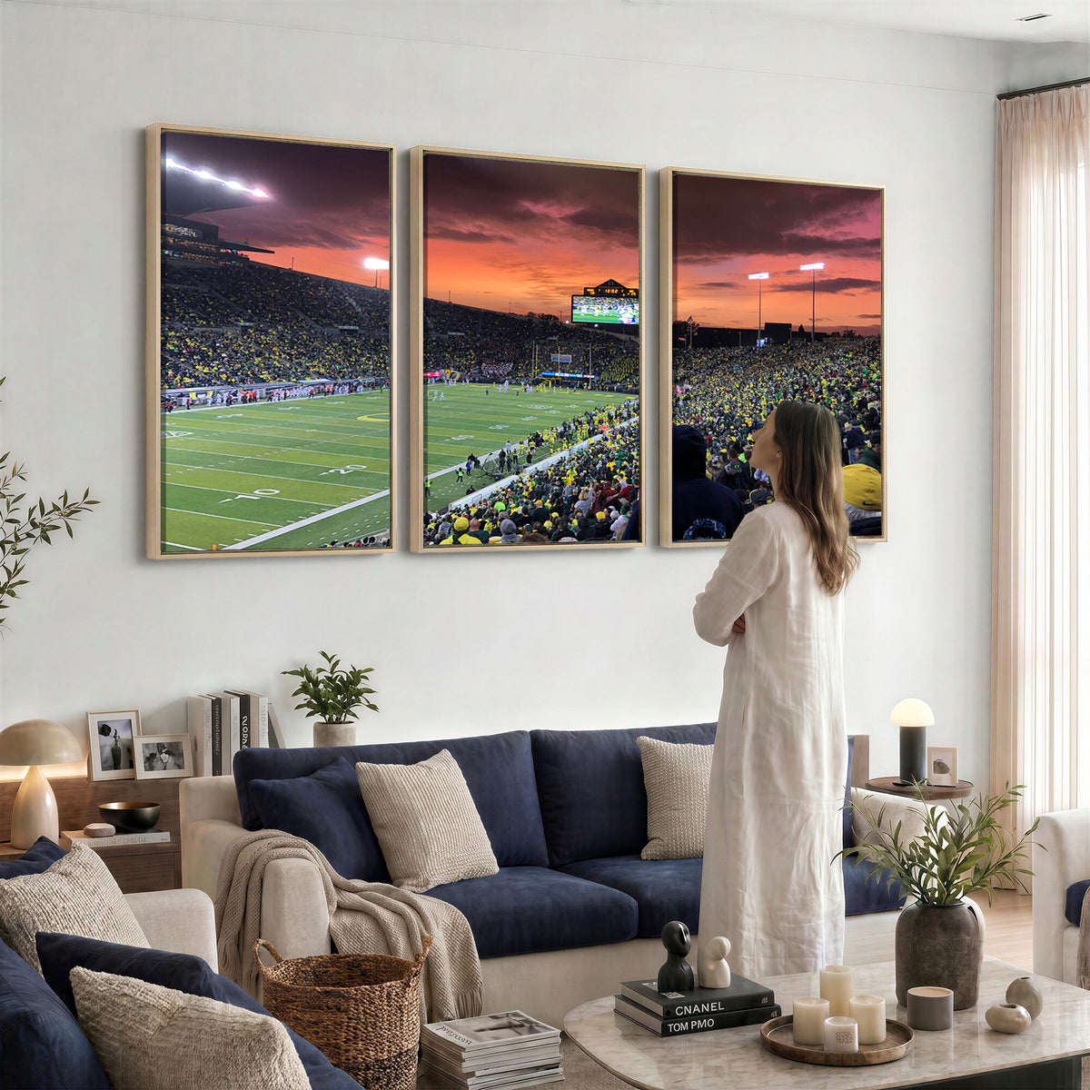 75065-PAN-FL-20X10 - Eugene Autzen Stadium Canvas Wall Art Print – Sunset Over Iconic Football Field Wall Decor for Home