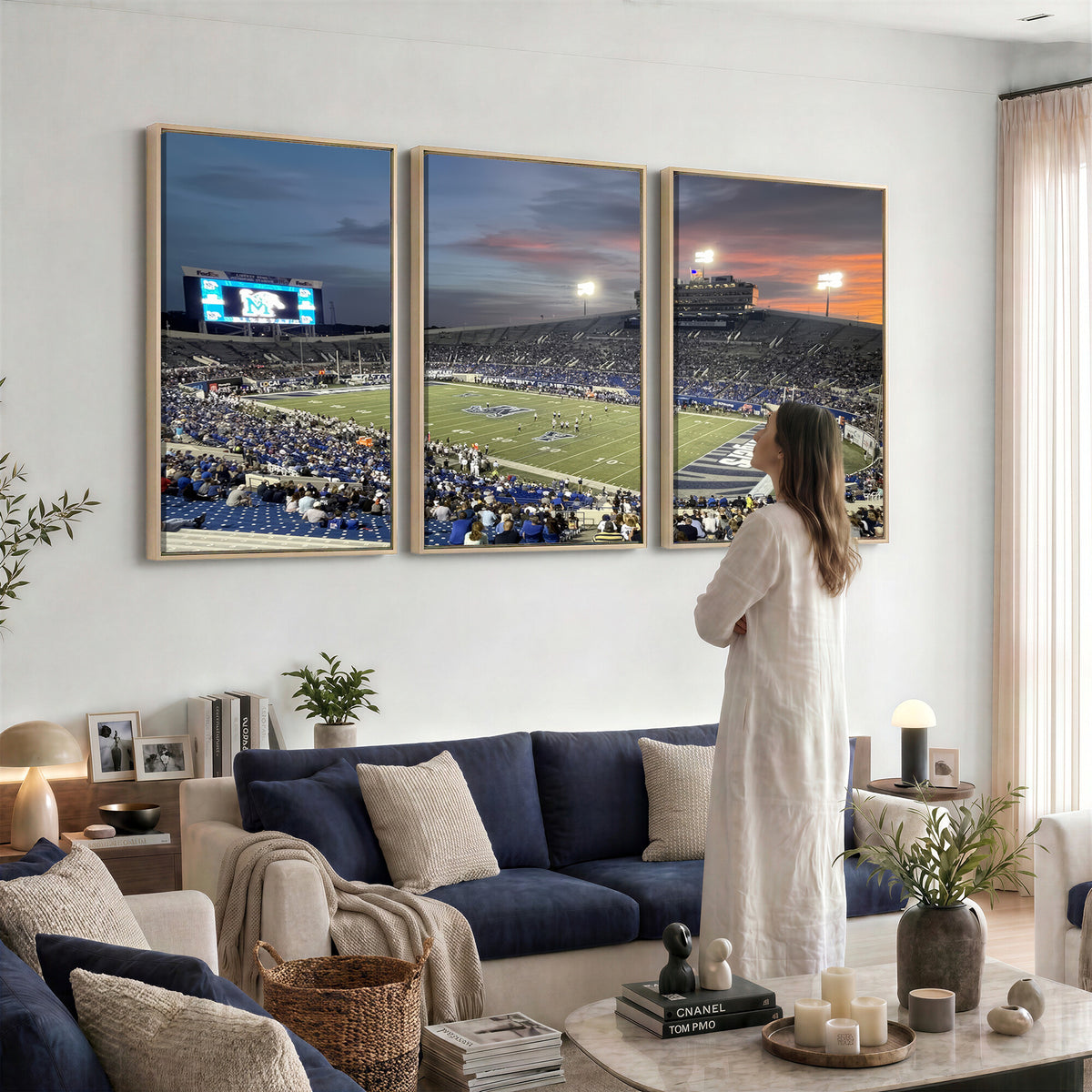 64409-PAN-FL-20X10 - Memphis Tigers Football Team Print - Memphis Simmons Bank Liberty Stadium Wall Art Canvas Print
