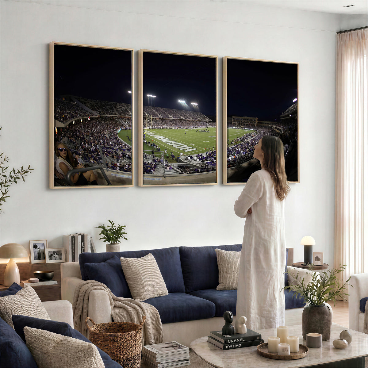 59222-PAN-FL-20X10 - TCU Horned Frogs Football Team Print - Fort Worth Amon G. Carter Stadium Wall Art Canvas Print.