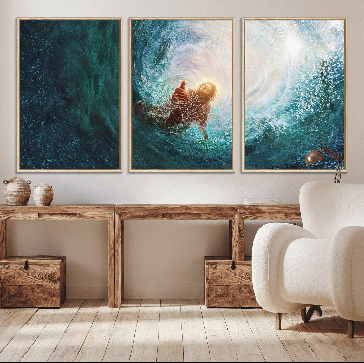 -Powerful Jesus Canvas Print - Hand of Salvation, Inspirational Wall Art - Framed, Ready to Hang for