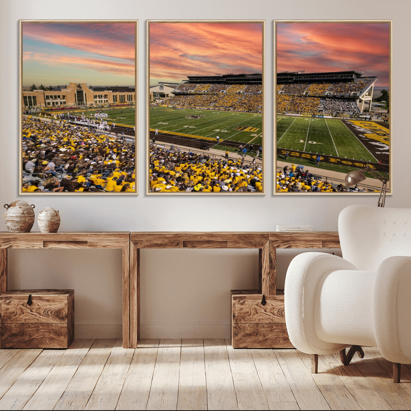 90508-MGV-FC-60X30-3P_Natural-University of Wyoming Cowboys Football Team Print - Laramie Jonah Field War Memorial Stadium Wall