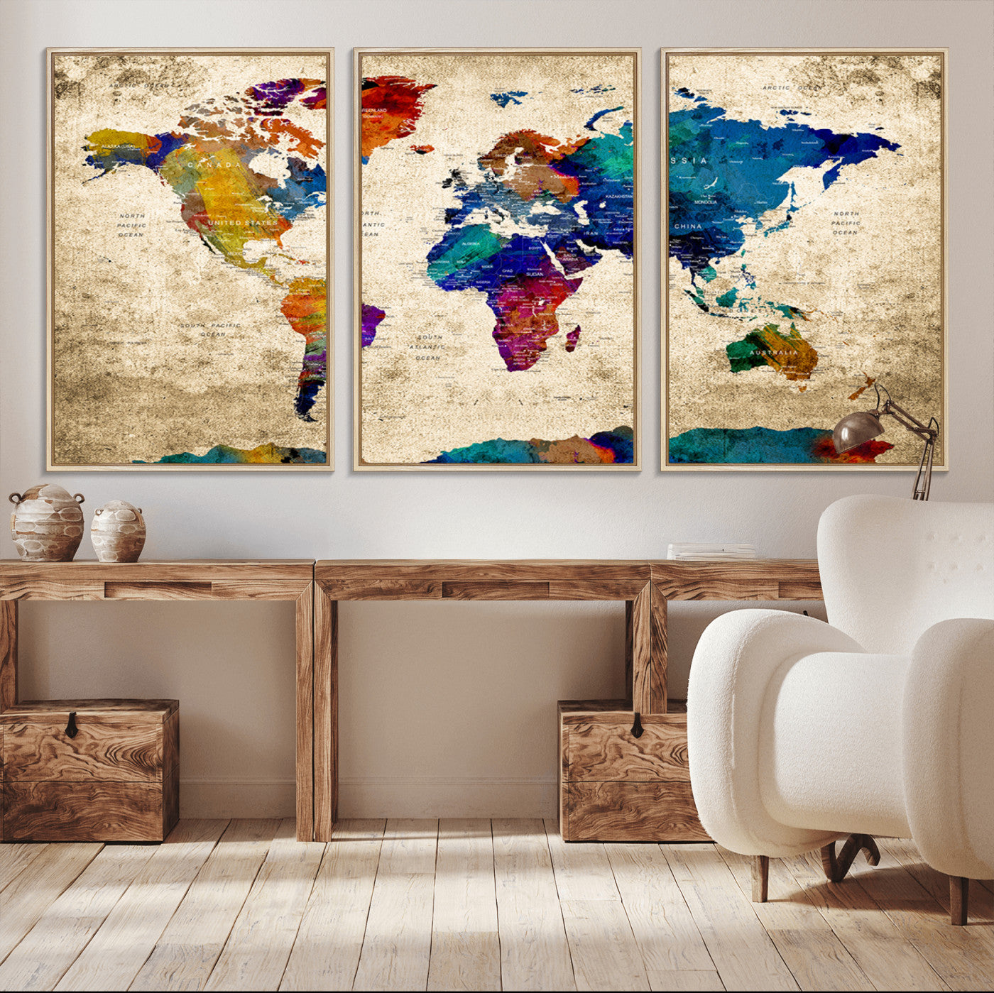 99274-MGV-CV-36X24-Push Pin World Map Canvas Print – Travel Tracker Wall Art for Couples, Perfect Anniversary Gift for Home or Office Decor