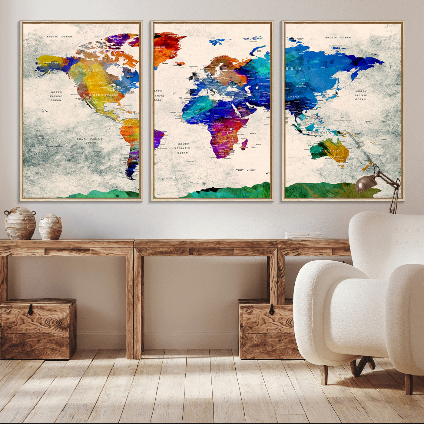 67752-MGV-CV-36X24-Push Pin World Map Canvas Print – Framed Travel Map Wall Art for Couples, Anniversary Gift, Modern Home or Office Decor