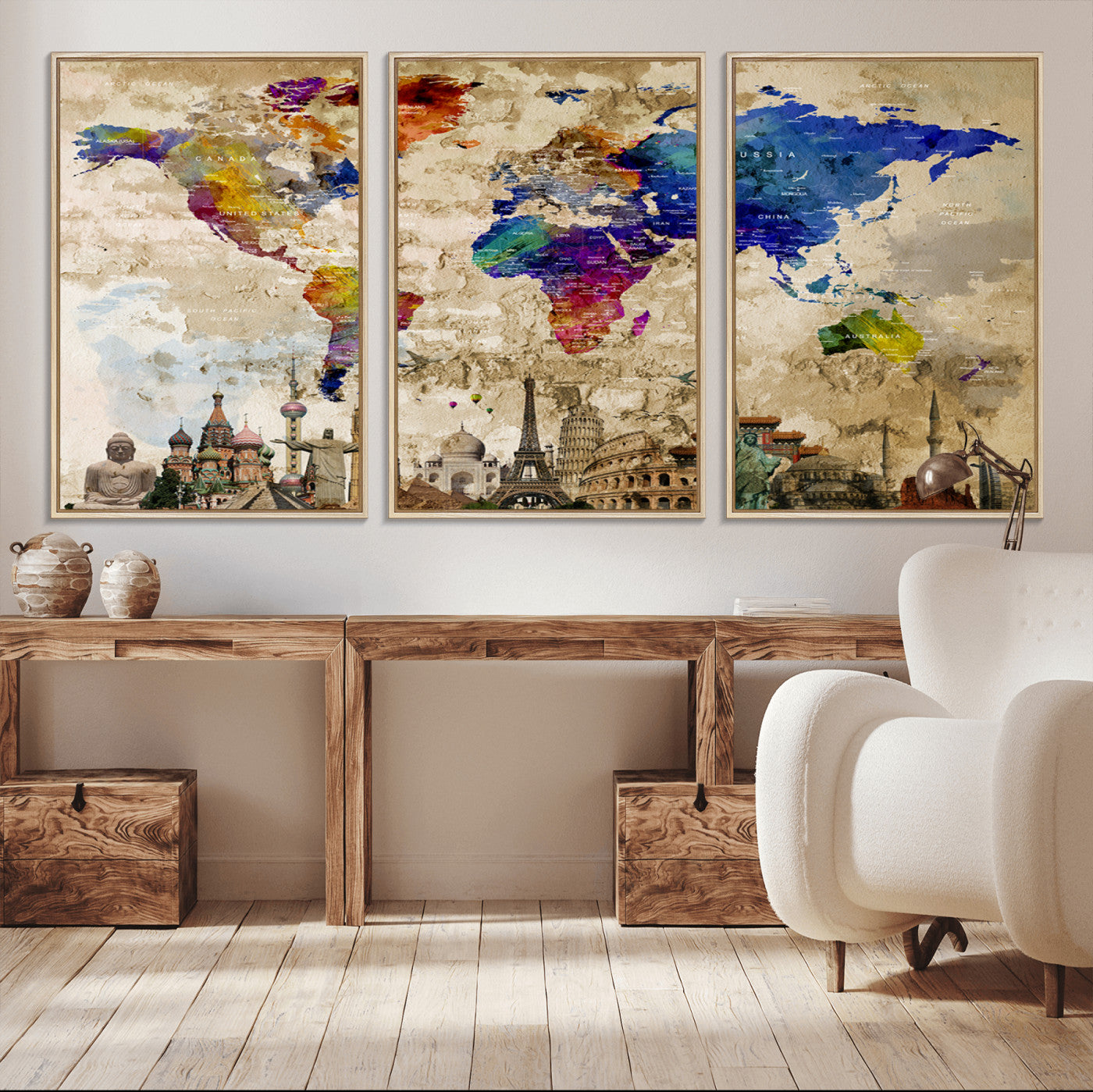 -Push Pin World Map Canvas Print – Framed Travel Tracker Wall Art for Couples, Anniversary Gift and Modern Home Decor