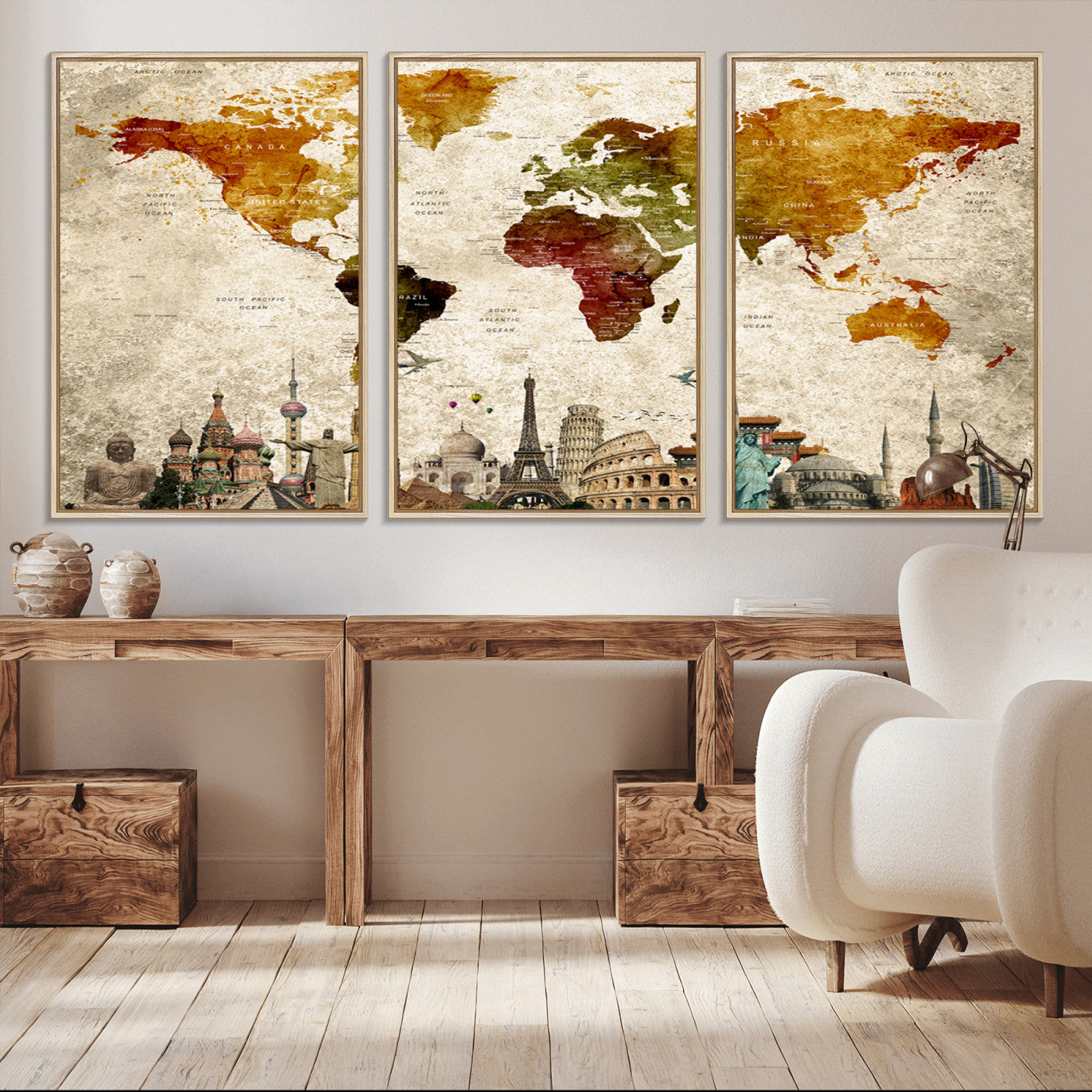 -Push Pin World Map Canvas Print – Framed Travel Map Wall Art for Couples, Anniversary Gift, Modern Home or Office Decor