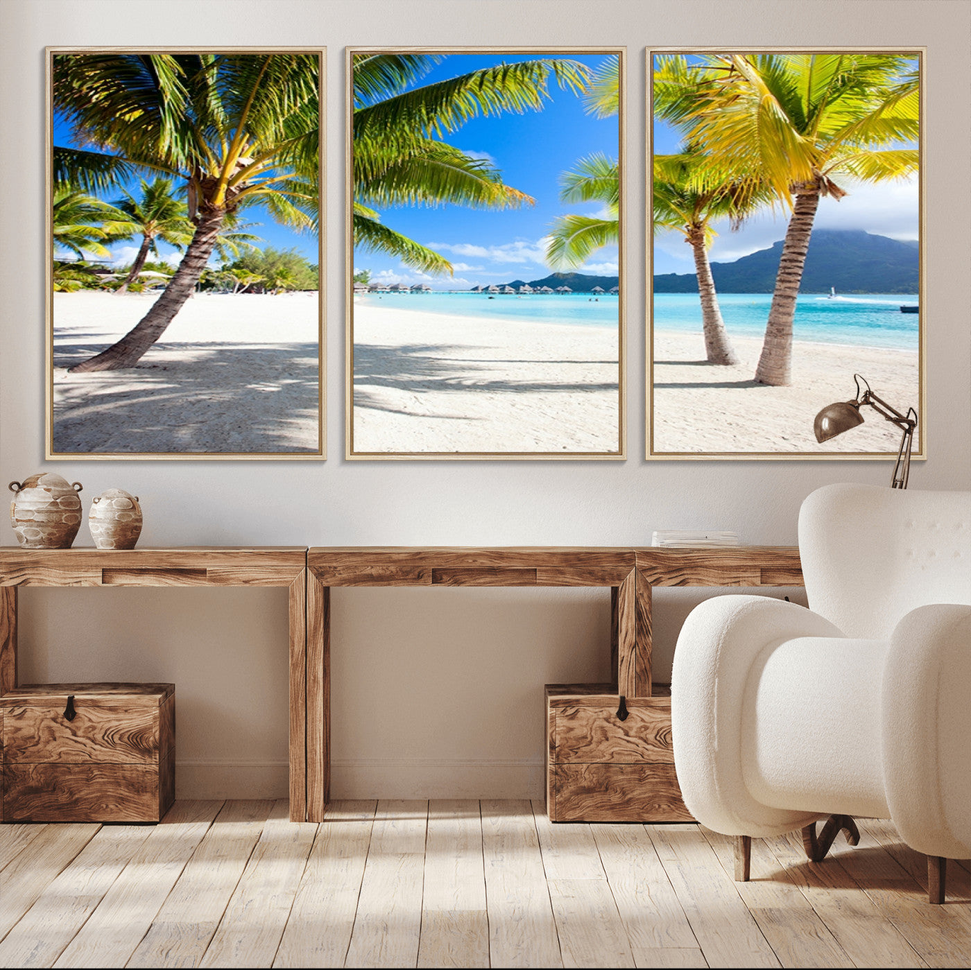 52513-MGV-FC-60X30-3P_Natural-Blue Beach and Sea Wall Art Canvas Print