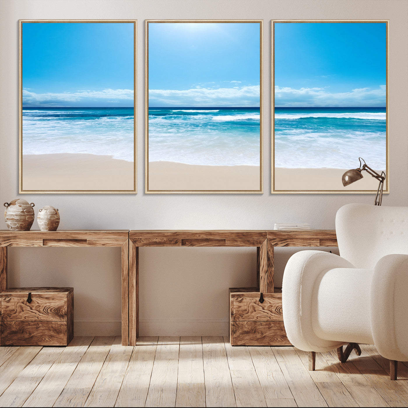 -Wall Art Canvas Print Shiny Blue Sea and Beach