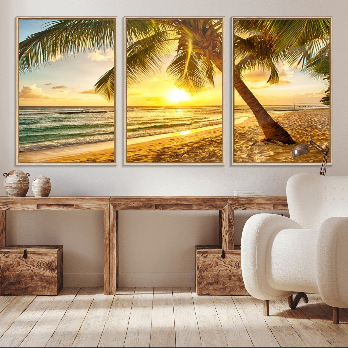 -Beach Sunset Canvas Wall Art Print - Tropical Beach Canvas Wall Art Print – Vibrant Palm Trees and