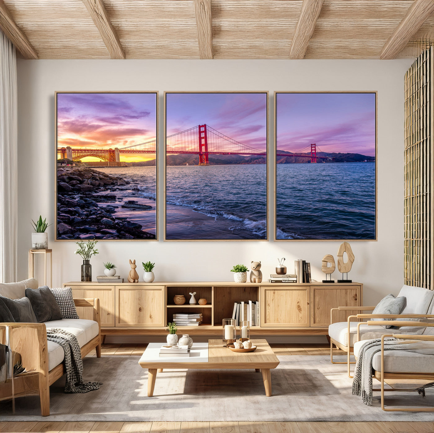 24256-MGV-CV-36X24 - Golden Gate Bridge Wall Art Print, San Francisco Sunset Canvas Wall Art, Cityscape Canvas Print for