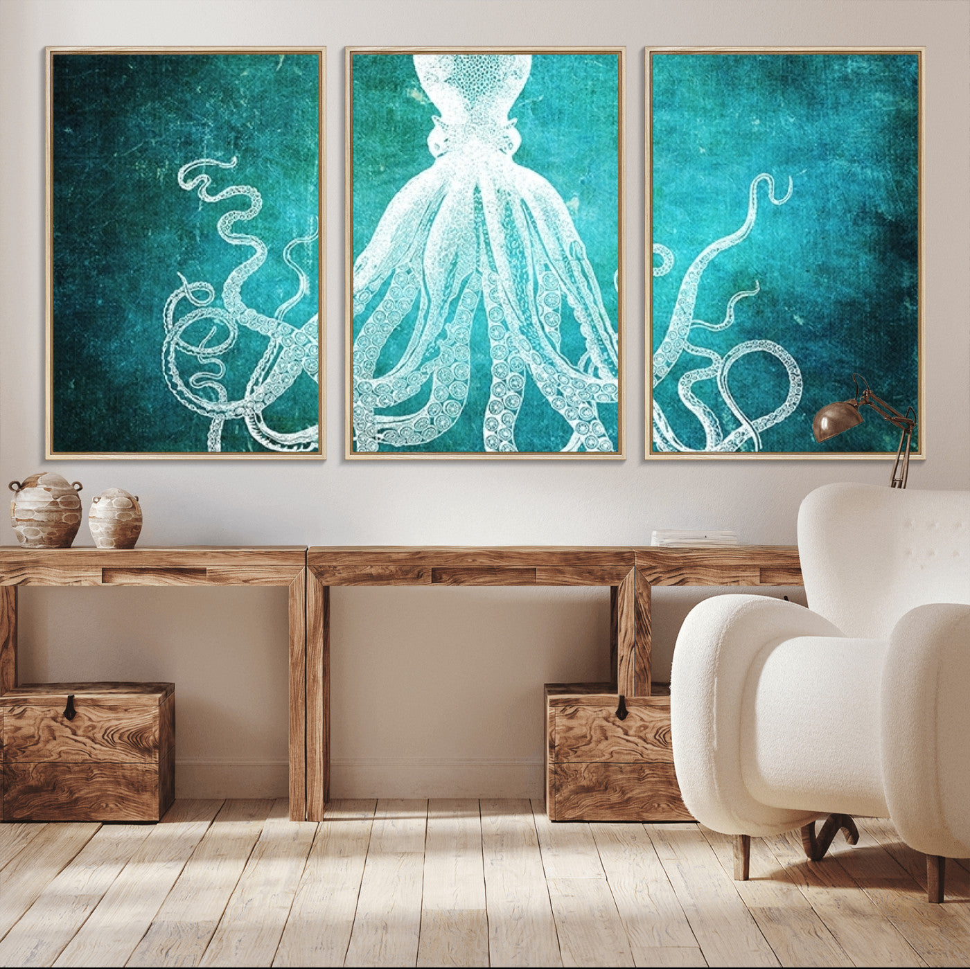 20773-MGV-CV-36X24-Green Octopus Abstract Wall Art Canvas Print