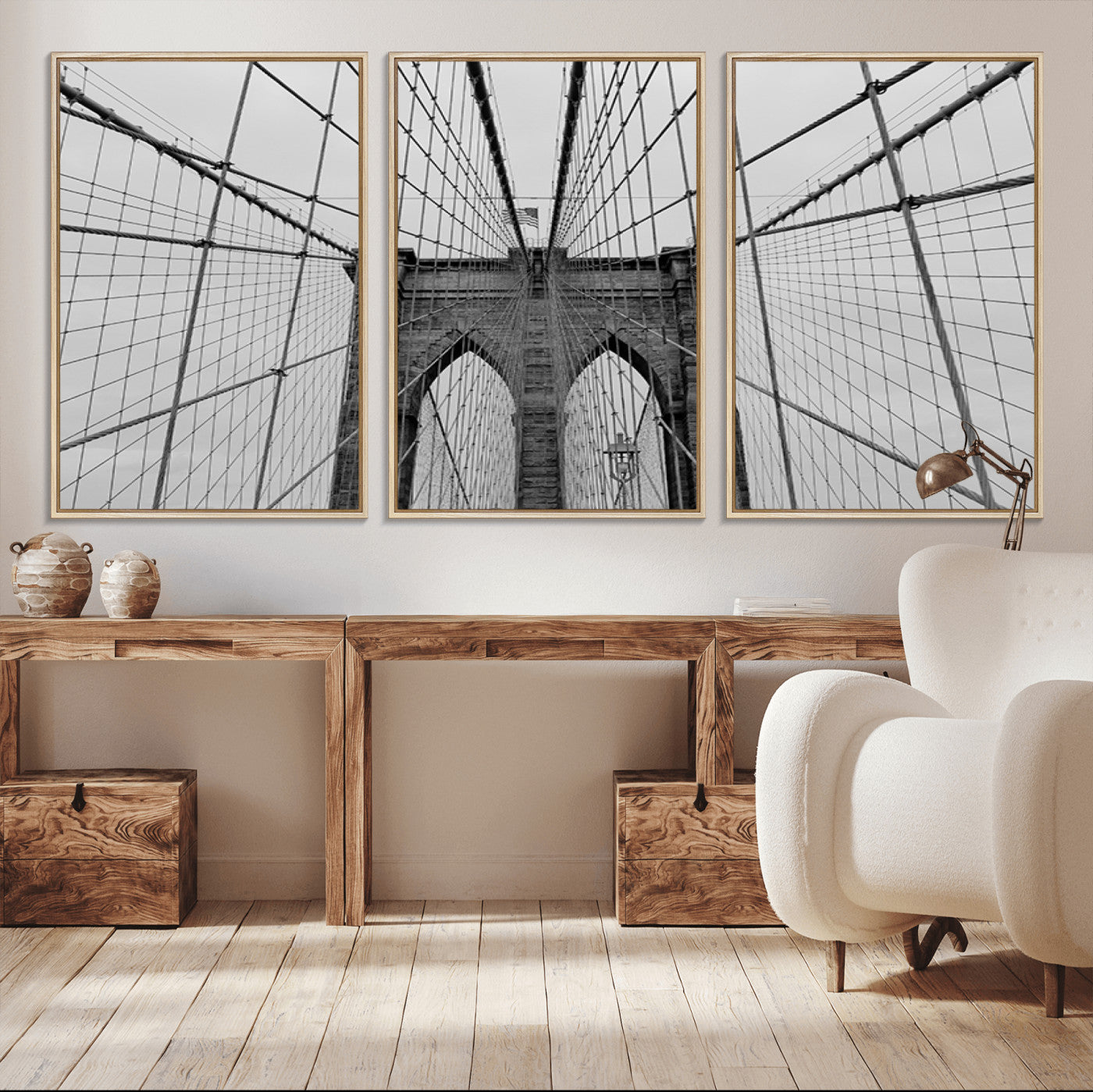 31341-MGV-FC-60X30-3P_Natural-Large Brooklyn Bridge Wall Art Canvas Print