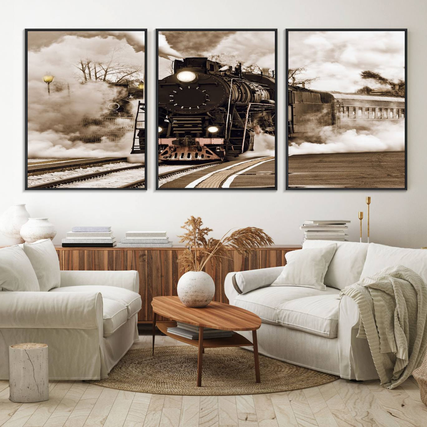 31136-MGV-FC-60X30-3P_Black-Black Steam Train Canvas Wall Art Print Steam Locomotive Art Canvas