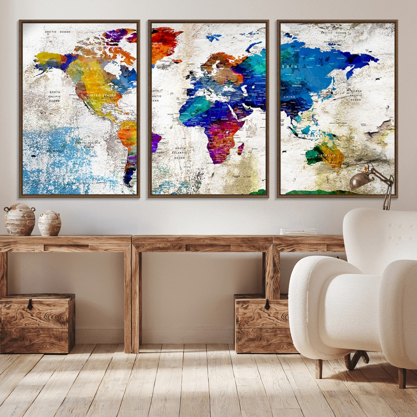 -Push Pin World Map Canvas Print – Framed Travel Map Wall Art for Couples, Anniversary Gift, Modern Home or Office Decor