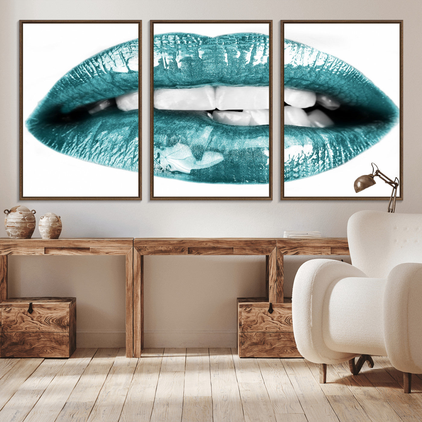 -Blue Lips Wall Art Canvas Print
