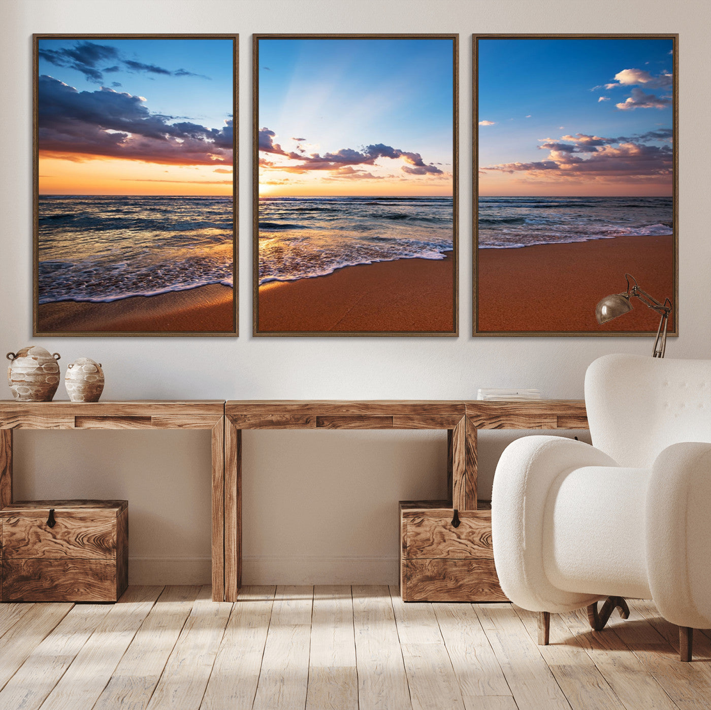 -Serene Ocean Sunset Canvas Print, Golden Hour Beach Wall Art, Giclee Canvas with Gallery Wrap and