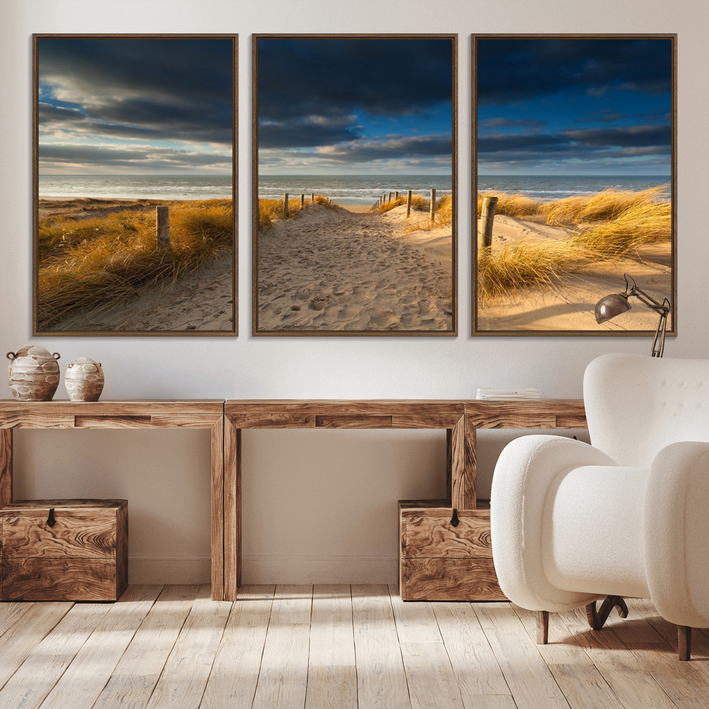 -Ocean Beach Dark Clouds Wall Art Canvas Print