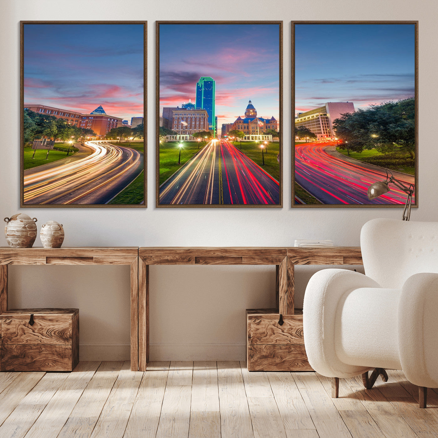 -Dallas City Lights Large Wall Art Dallas Cityscape Canvas Print Framed Living Room Decor