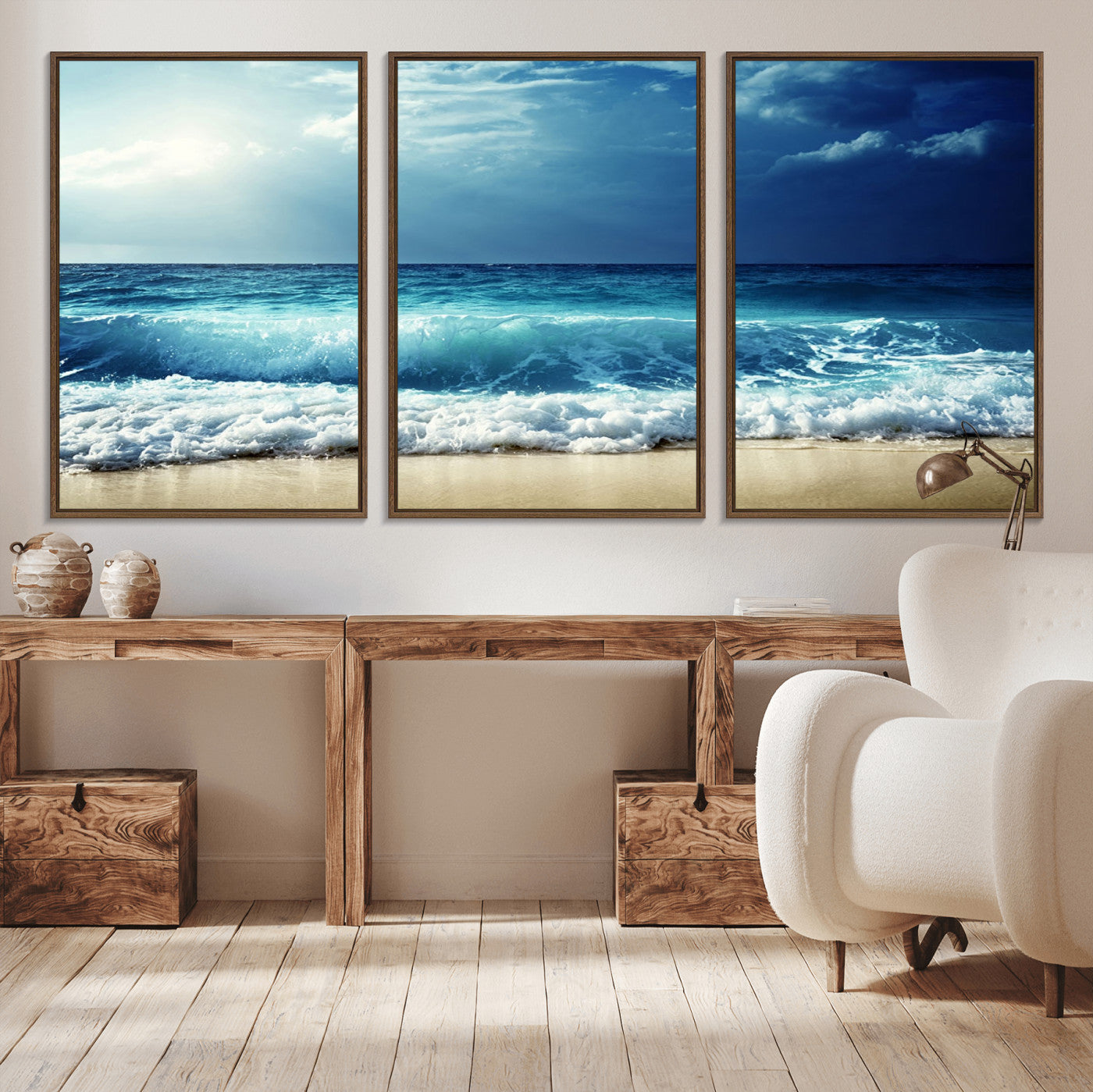 -Majestic Ocean Wave Wall Art Canvas | 3 Panel Large Seascape Print for Living Room, Bedroom, Office