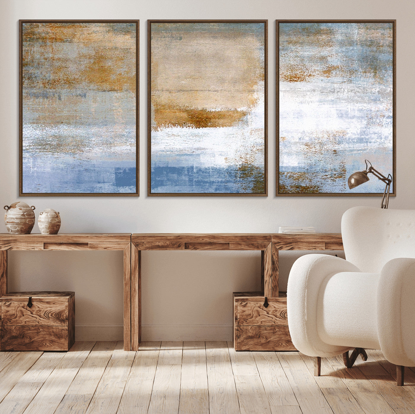 72354-MGV-CV-36X24-Blue Multi Panel Abstract Wall Art Canvas, Abstract Blue and Gold Canvas Print